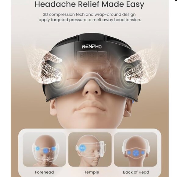 RENPHO Accessories - RENPHO Head & Eye Massager, Eyeris Masc Heated Head & Eye Mask for Relaxation